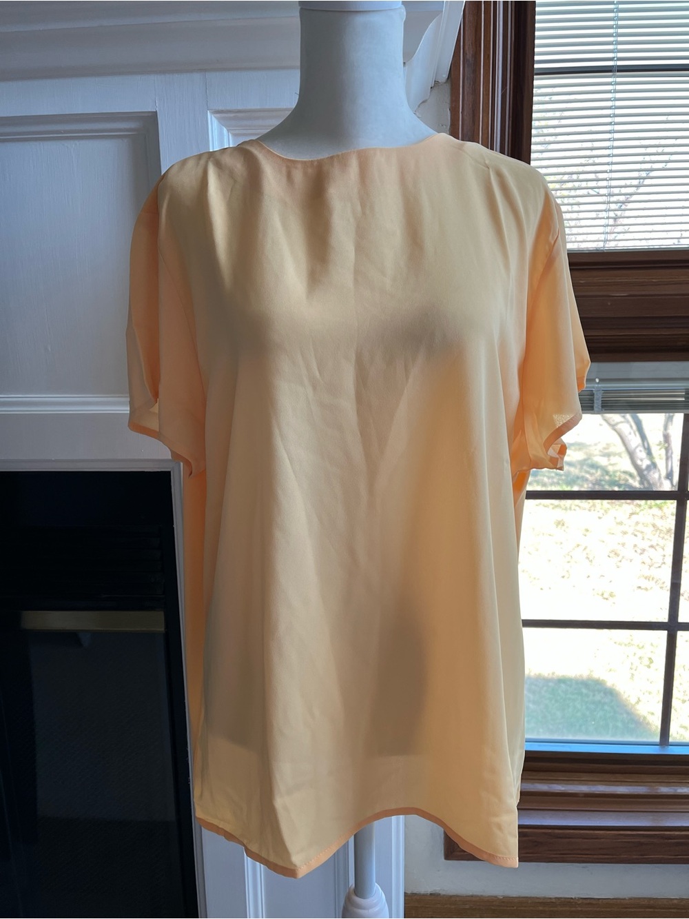 Ann Taylor Mixed Media Crew Neck Top in Tropical Papaya